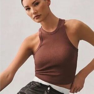 Anthropologie The Blair Stretch Cotton Crop Racerback Tank Top